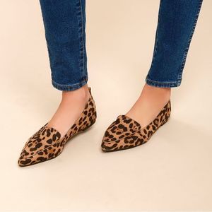 Lulus Emmy Leopard Suede Pointed Loafers Sz 8